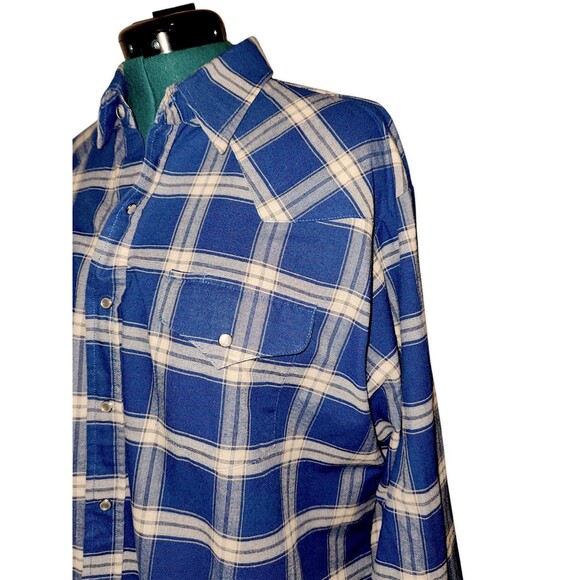 Ely Cattleman Western Pearl Snap Cowboy Shirt Men Size XL Blue Plaid Long Sleeve - Picture 4 of 8